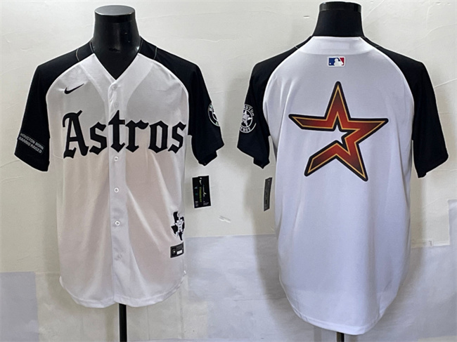 Men's Houston Astros Team Big Logo White/Black Gothic 'Houston Born Barrio Raised' Limited Stitched Baseball Jersey 003